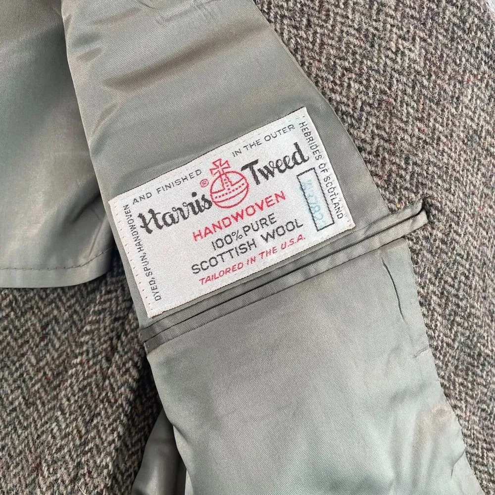 Vintage Harris Tweed‎ Blazer Jacket Sport Coat 40R Brown Herringbone 100% Wool